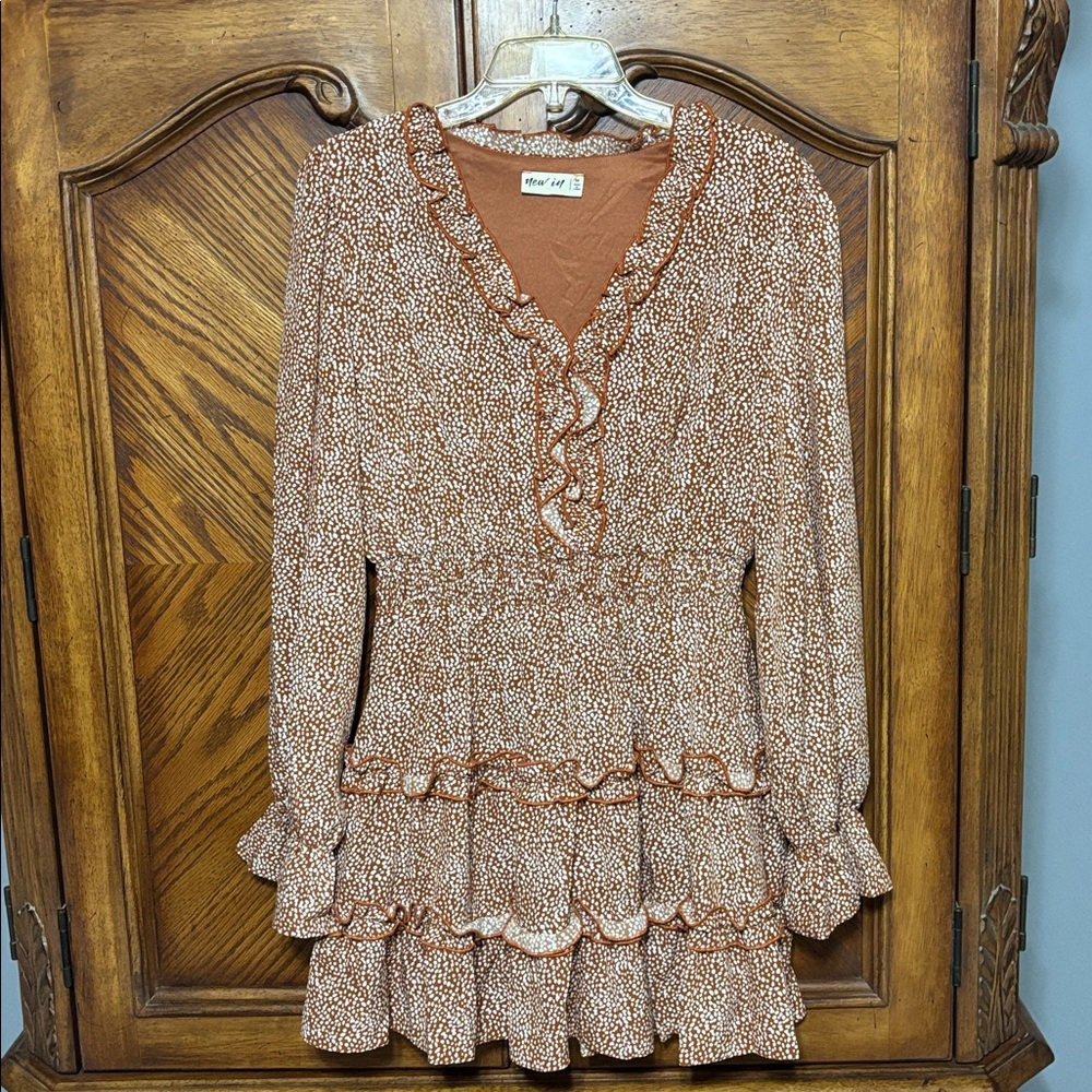 Brown Ruffle Mini Dress